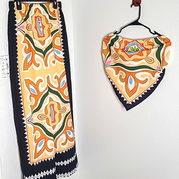 Shein Multicolor Strapless Bandana Top with Matching Wide Pants, Size XL - Picture 9 of 11